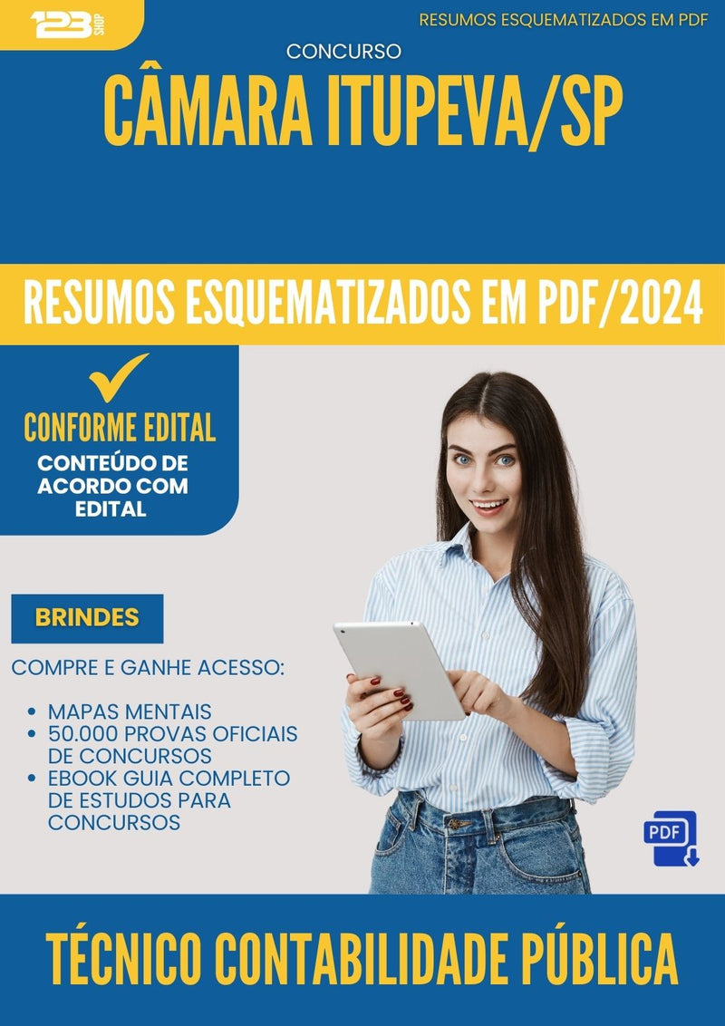 Resumos Esquematizados para Concurso Tecnico Contabilidade Publica Camara da Prefeitura Itupeva Sp 2025 - Conteúdo de Acordo com Edital