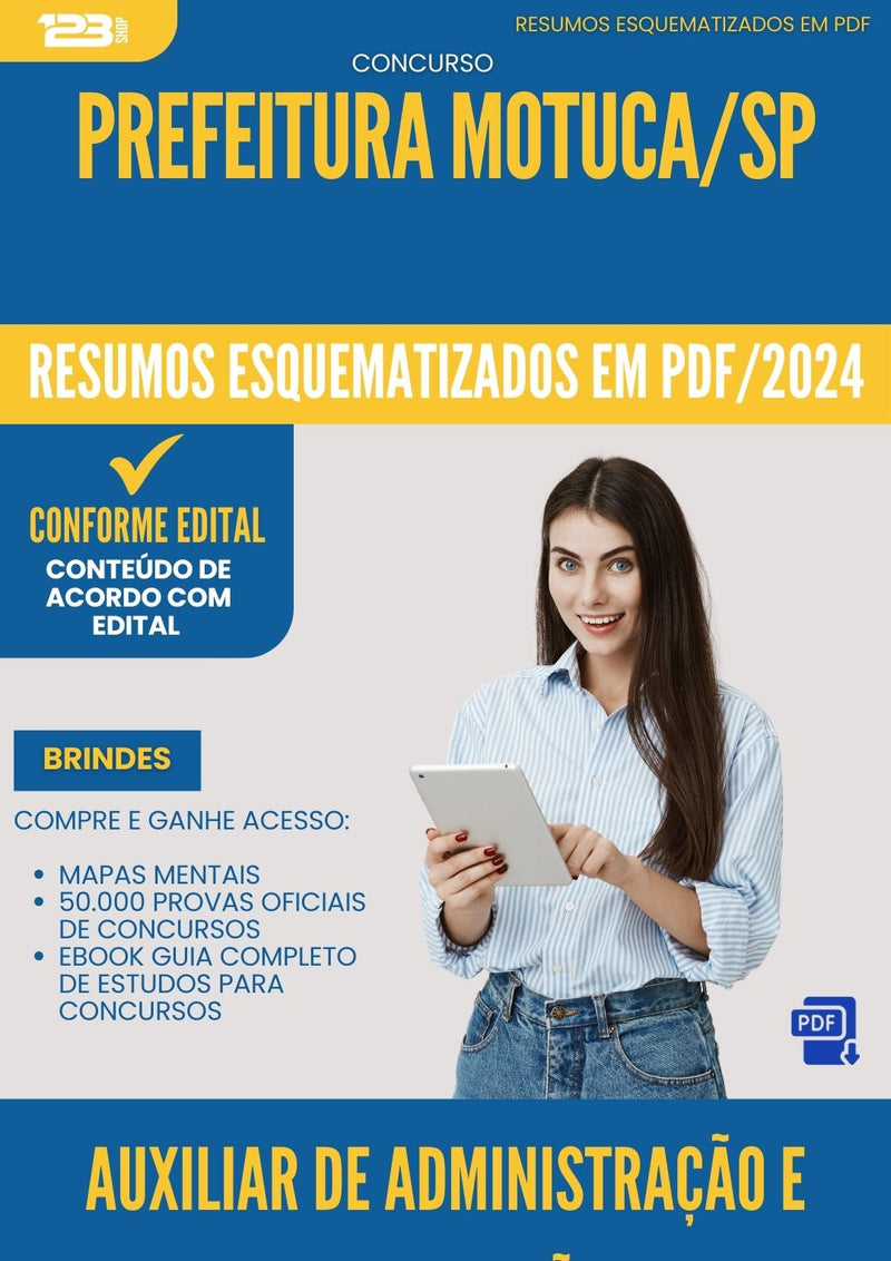 Resumos Esquematizados para Concurso Auxiliar De Administracao E Fiscalizacao da Prefeitura Motuca Sp 2025 - Conteúdo de Acordo com Edital