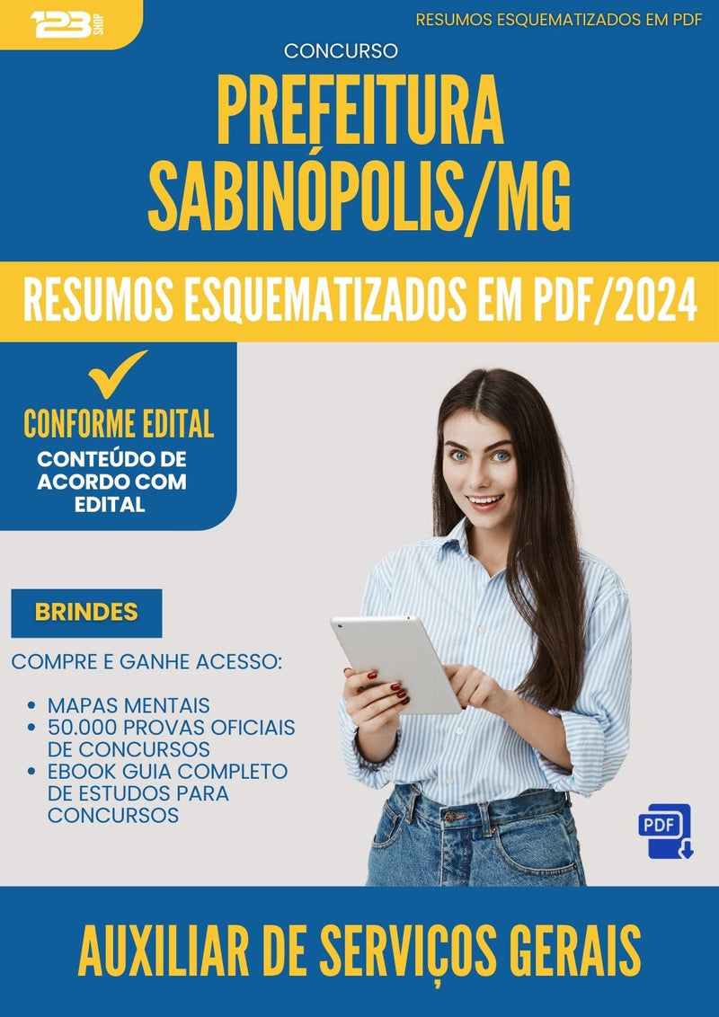 Resumos Esquematizados para Concurso Auxiliar De Servicos Gerais da Prefeitura Sabinopolis Mg 2025 - Conteúdo de Acordo com Edital
