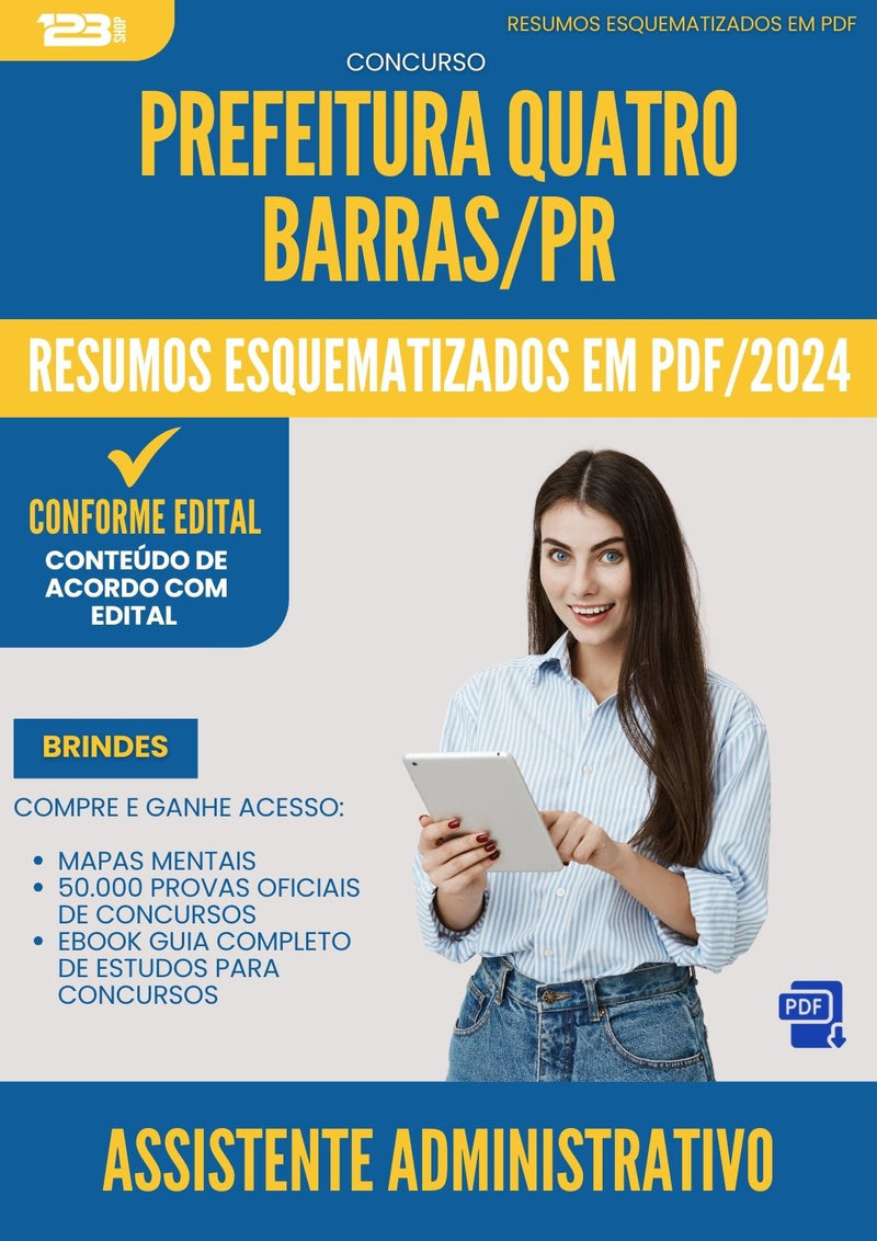 Resumos Esquematizados para Concurso Assistente Administrativo Quatro da Prefeitura Barras Pr 2025 - Conteúdo de Acordo com Edital