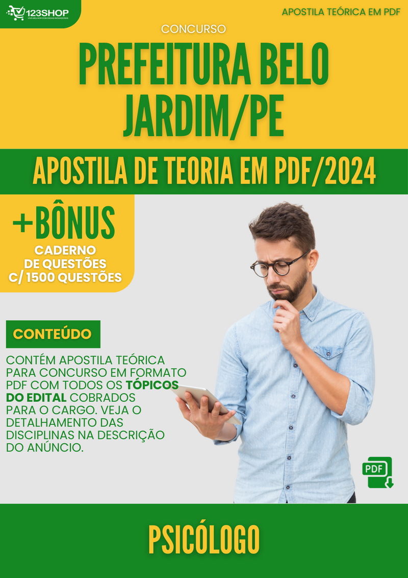 Apostila Teórica para Concurso Prefeitura Belo Jardim PE 2024 Psicólogo - Com Caderno de Questões | loja123shop