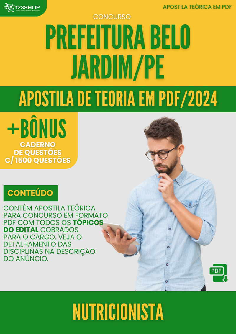 Apostila Teórica para Concurso Prefeitura Belo Jardim PE 2024 Nutricionista - Com Caderno de Questões | loja123shop