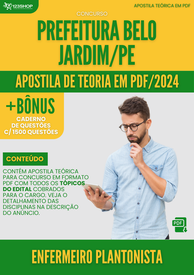 Apostila Teórica para Concurso Prefeitura Belo Jardim PE 2024 Enfermeiro Plantonista - Com Caderno de Questões | loja123shop