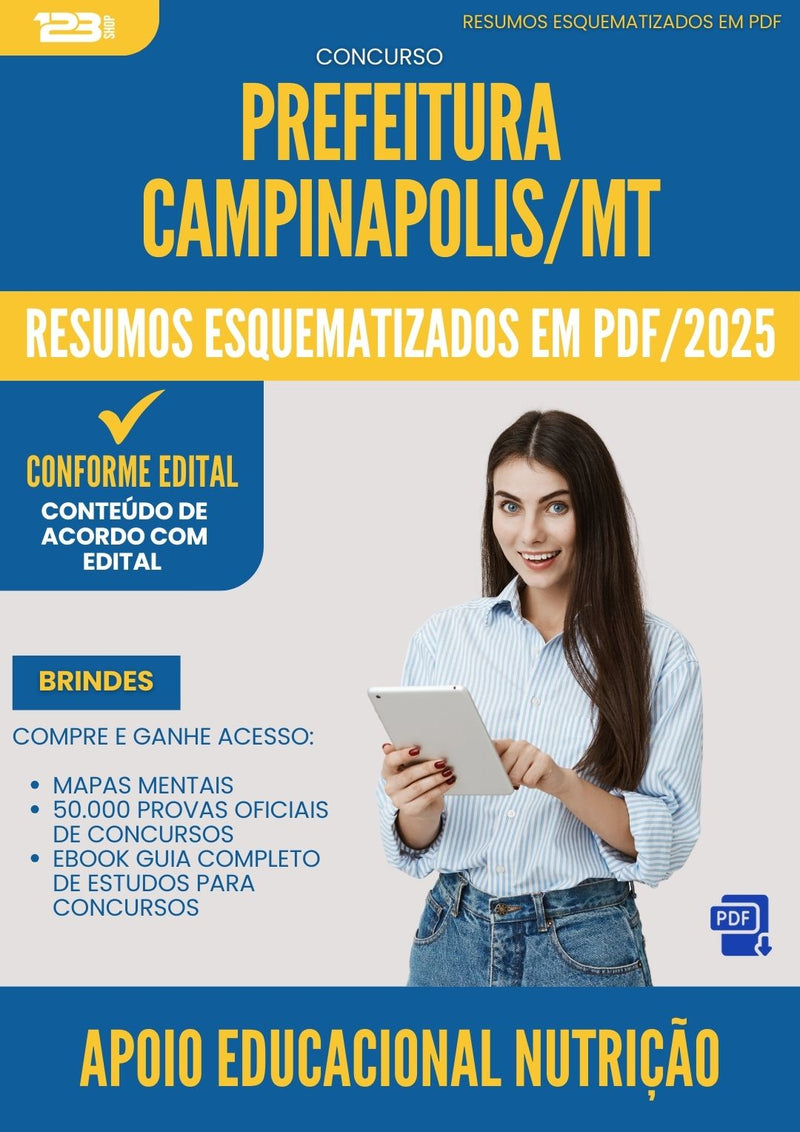 Resumos Esquematizados para Concurso Apoio Educacional Nutricao da Prefeitura Campinapolis Mt 2025 - Conteúdo de Acordo com Edital