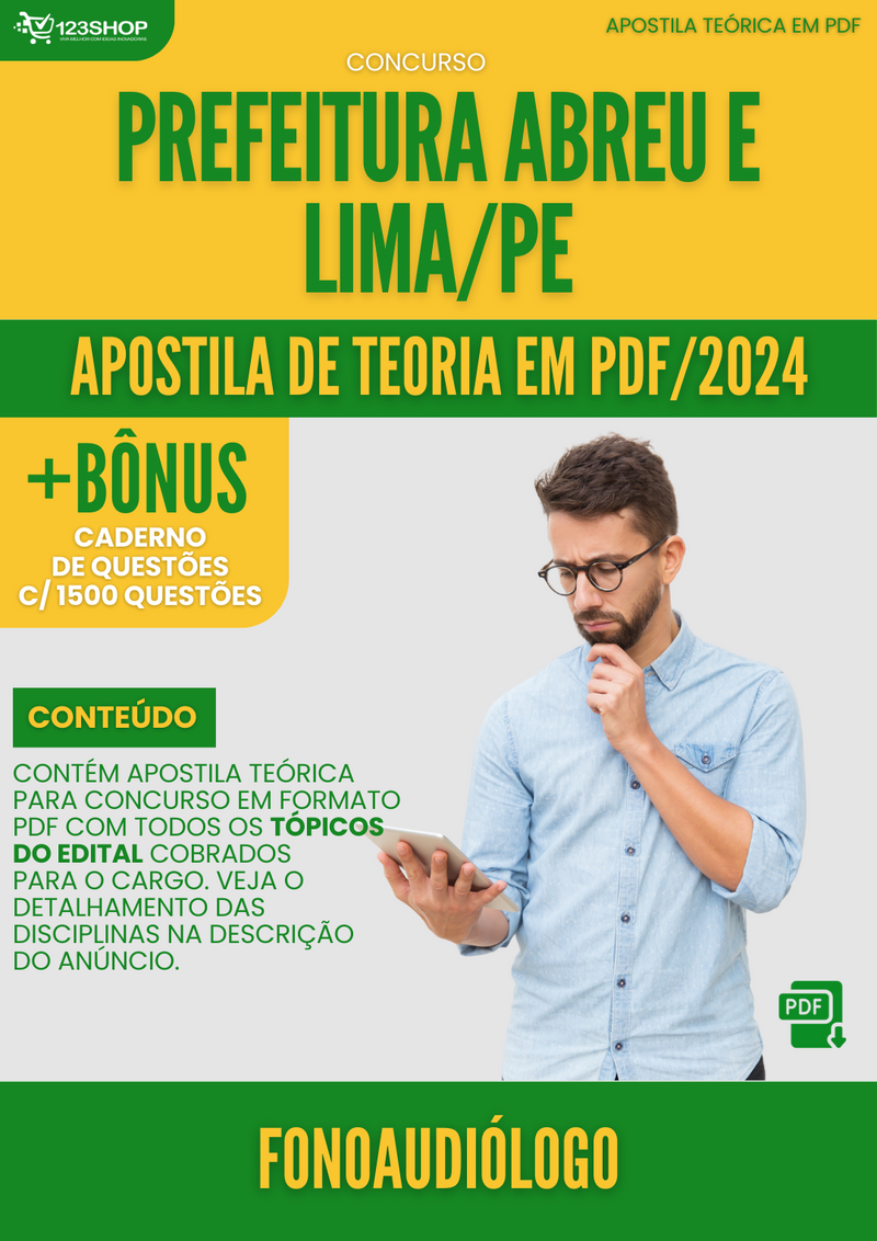 Apostila Teórica para Concurso Prefeitura Abreu e Lima PE 2024 Fonoaudiólogo - Com Caderno de Questões | loja123shop