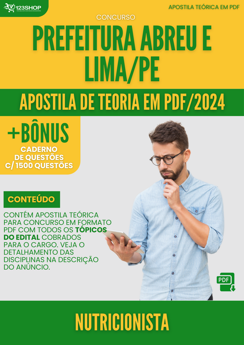 Apostila Teórica para Concurso Prefeitura Abreu e Lima PE 2024 Nutricionista - Com Caderno de Questões | loja123shop