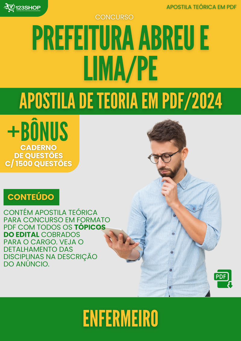 Apostila Teórica para Concurso Prefeitura Abreu e Lima PE 2024 Enfermeiro - Com Caderno de Questões | loja123shop