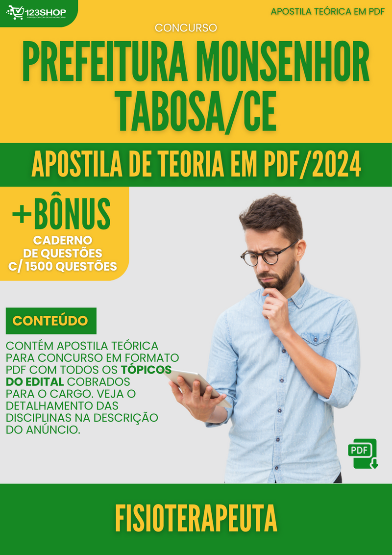 Apostila Teórica para Concurso Prefeitura Monsenhor Tabosa CE 2024 Fisioterapeuta - Com Caderno de Questões | loja123shop