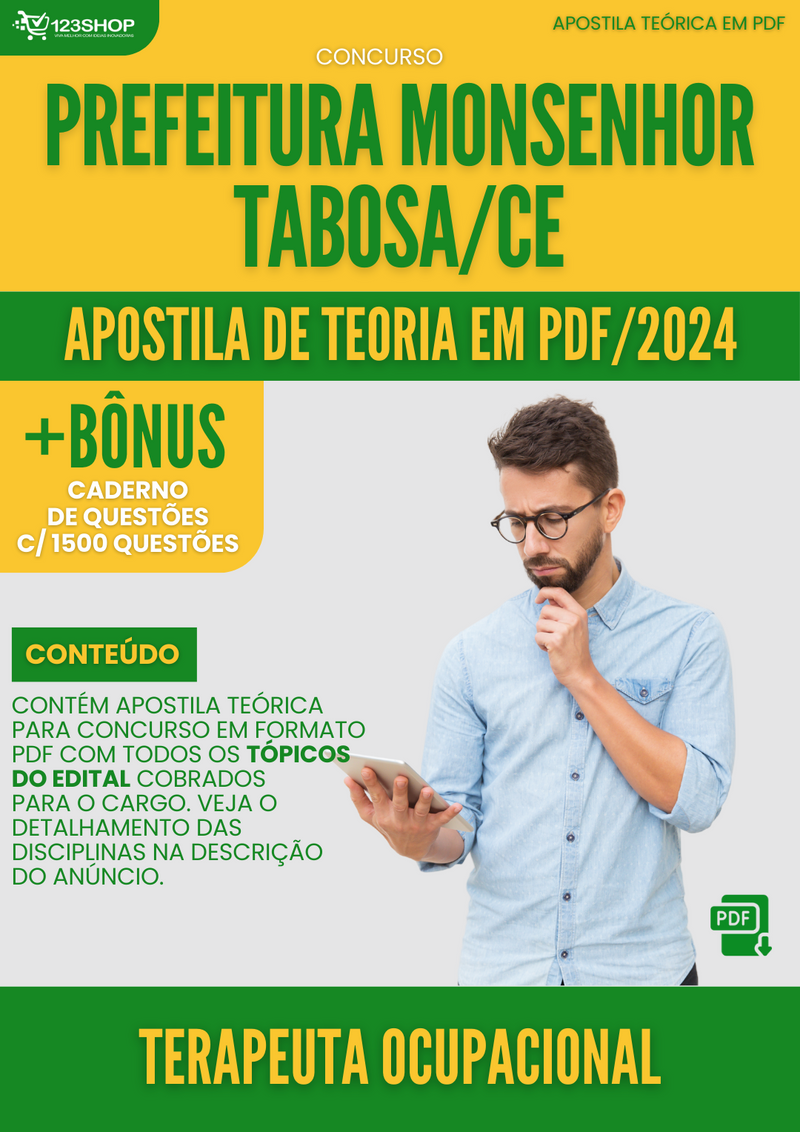 Apostila Teórica para Concurso Prefeitura Monsenhor Tabosa CE 2024 Terap Ocupacional - Com Caderno de Questões | loja123shop