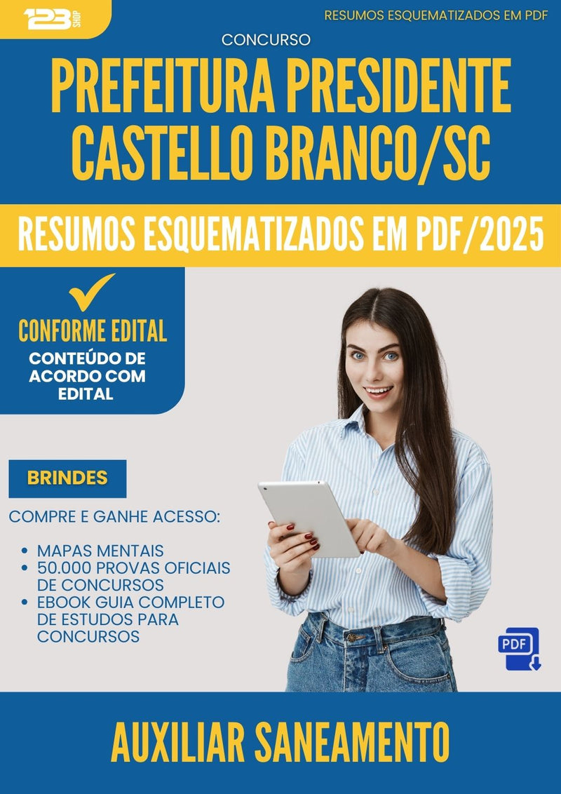 Resumos Esquematizados para Concurso Auxiliar Saneamento da Prefeitura Presidente Castello Branco Sc 2025 - Conteúdo de Acordo com Edital