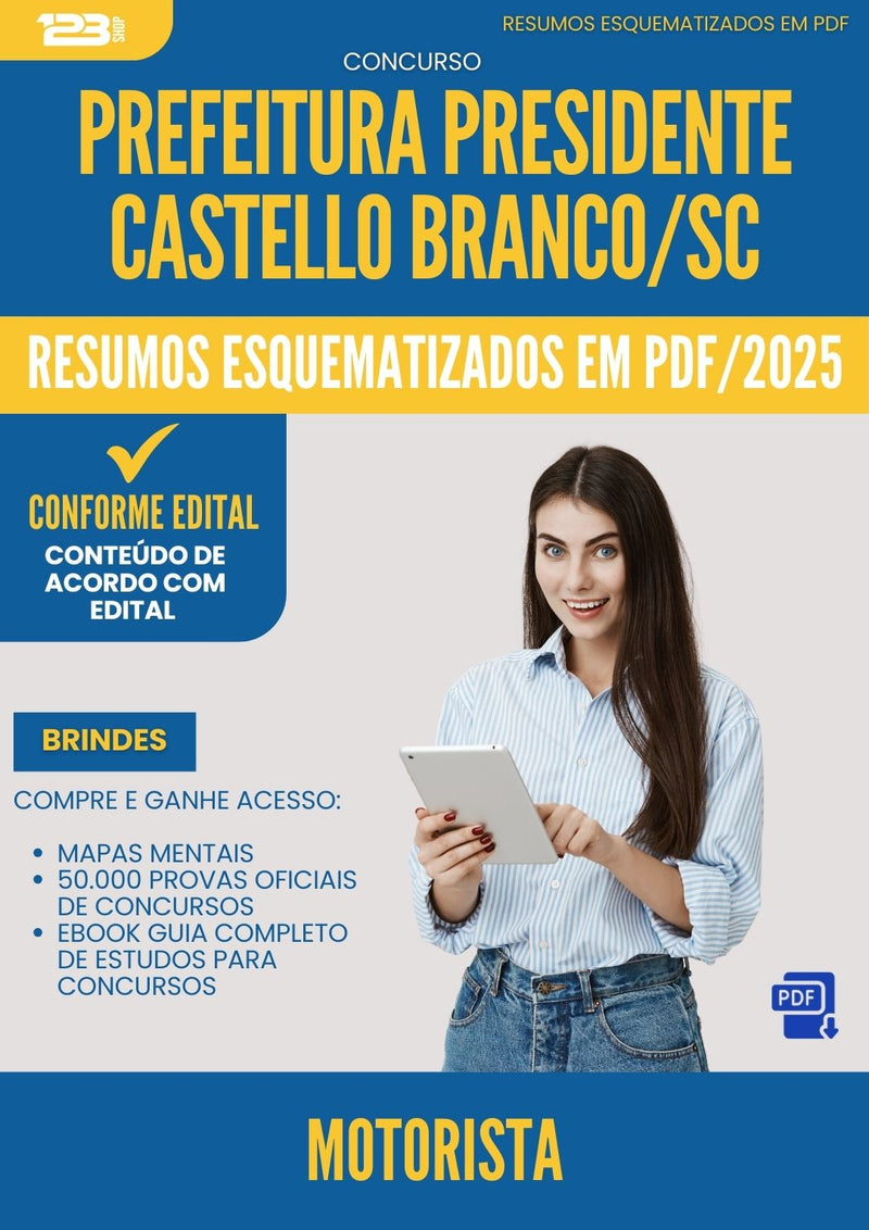 Resumos Esquematizados para Concurso Motorista da Prefeitura Presidente Castello Branco Sc 2025 - Conteúdo de Acordo com Edital
