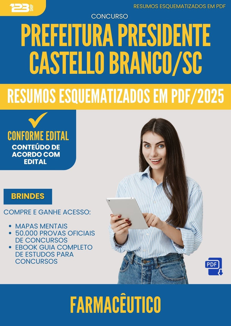 Resumos Esquematizados para Concurso Farmaceutico da Prefeitura Presidente Castello Branco Sc 2025 - Conteúdo de Acordo com Edital