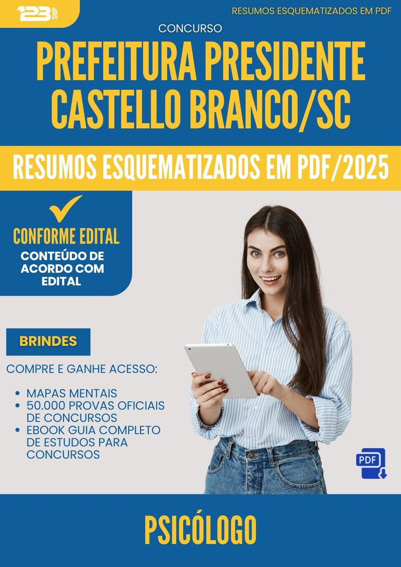 Resumos Esquematizados para Concurso Psicologo da Prefeitura Presidente Castello Branco Sc 2025 - Conteúdo de Acordo com Edital