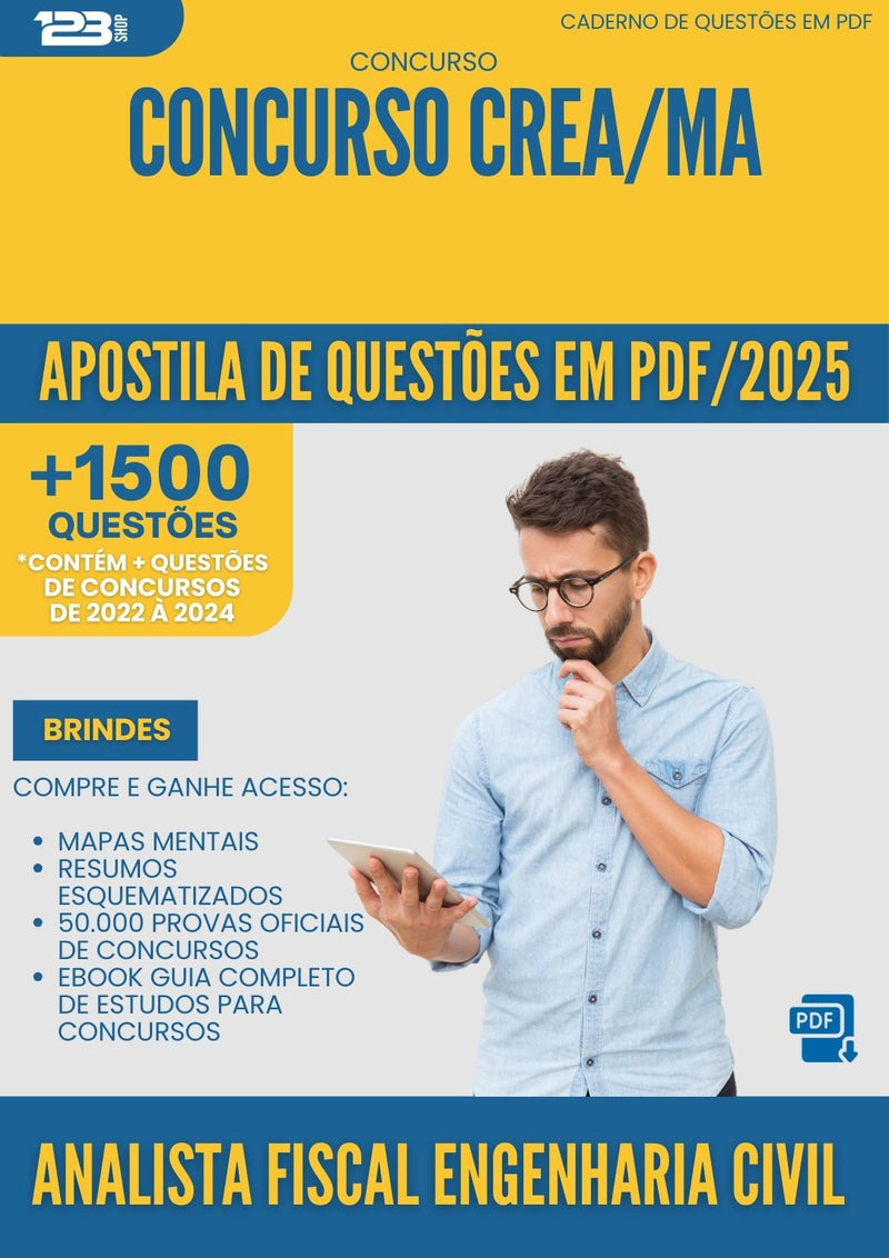 Apostila de Questões para Concurso Analista Fiscal Engenharia Civil Crea Ma 2025 - Mais de 1.500 Questões