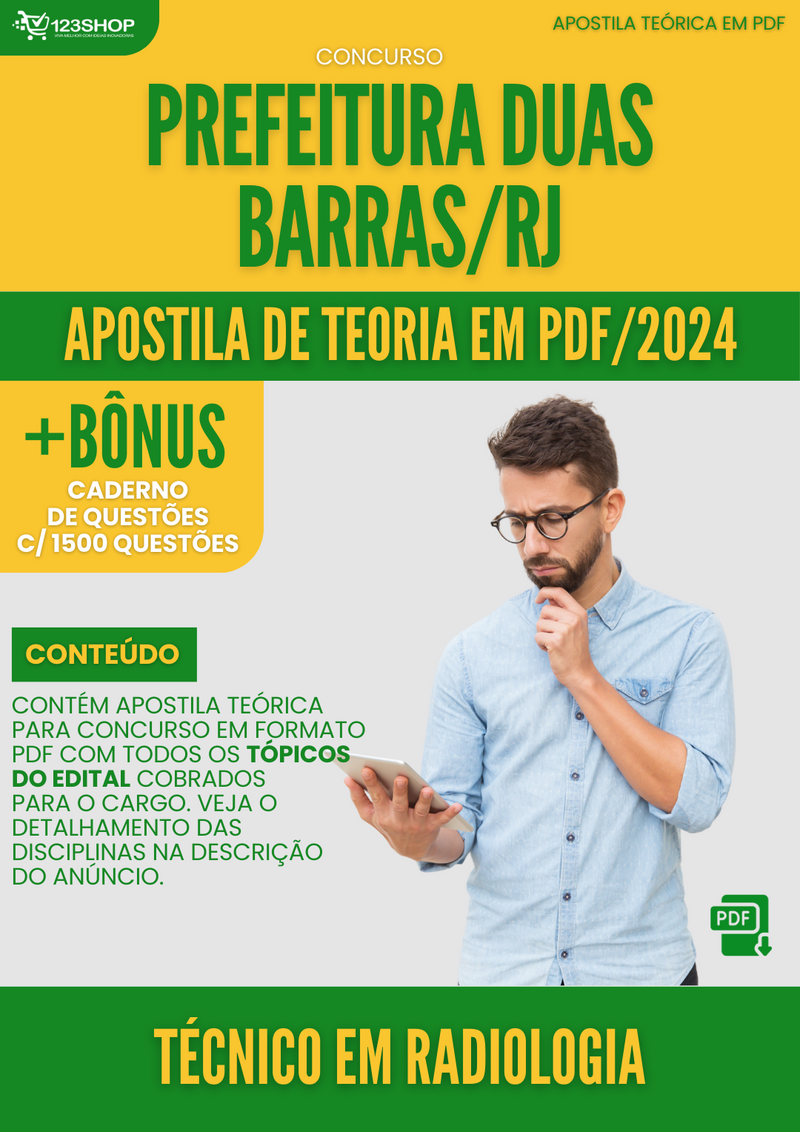 Apostila Teórica para Concurso Prefeitura Duas Barras RJ 2024 Técnico em Radiologia - Com Caderno de Questões | loja123shop