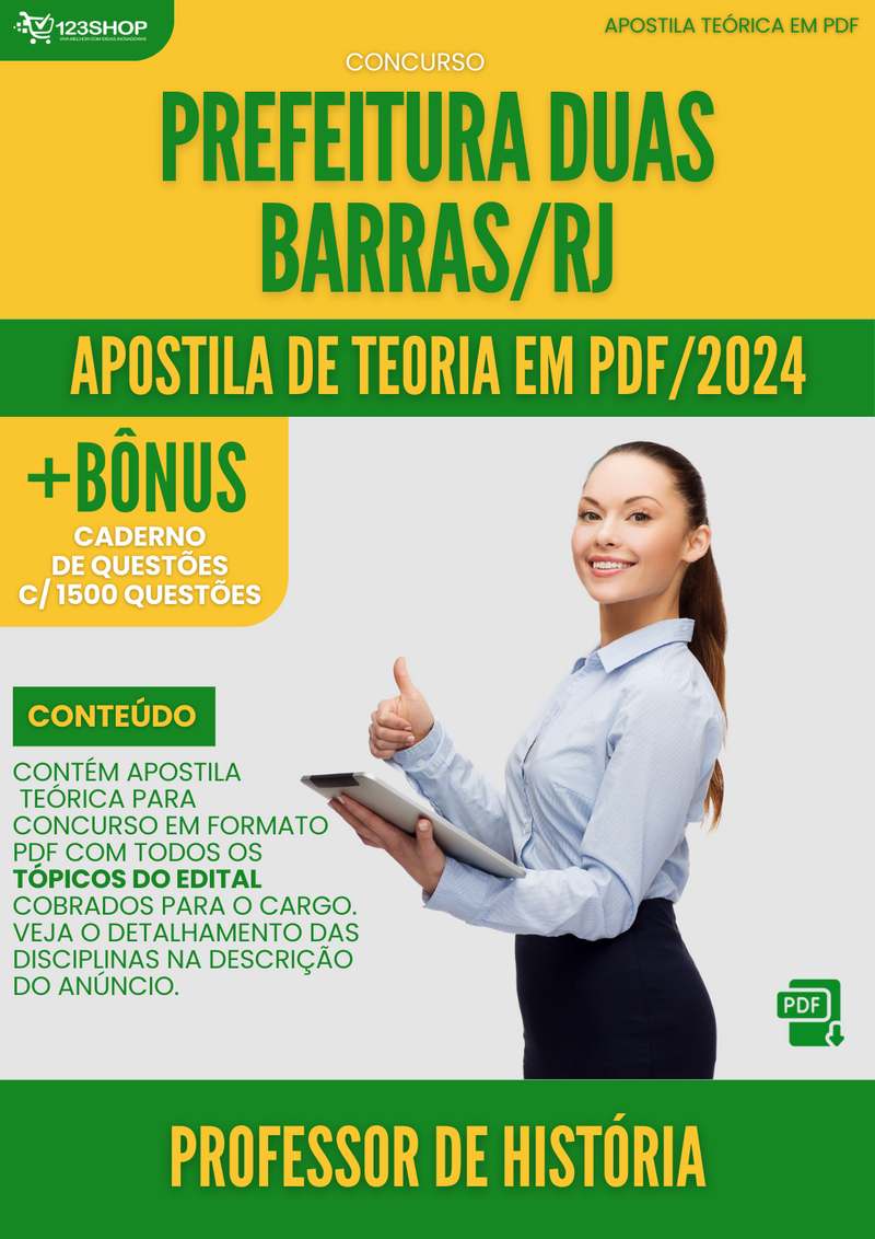 Apostila Teórica para Concurso Prefeitura Duas Barras RJ 2024 Professor de História - Com Caderno de Questões | loja123shop