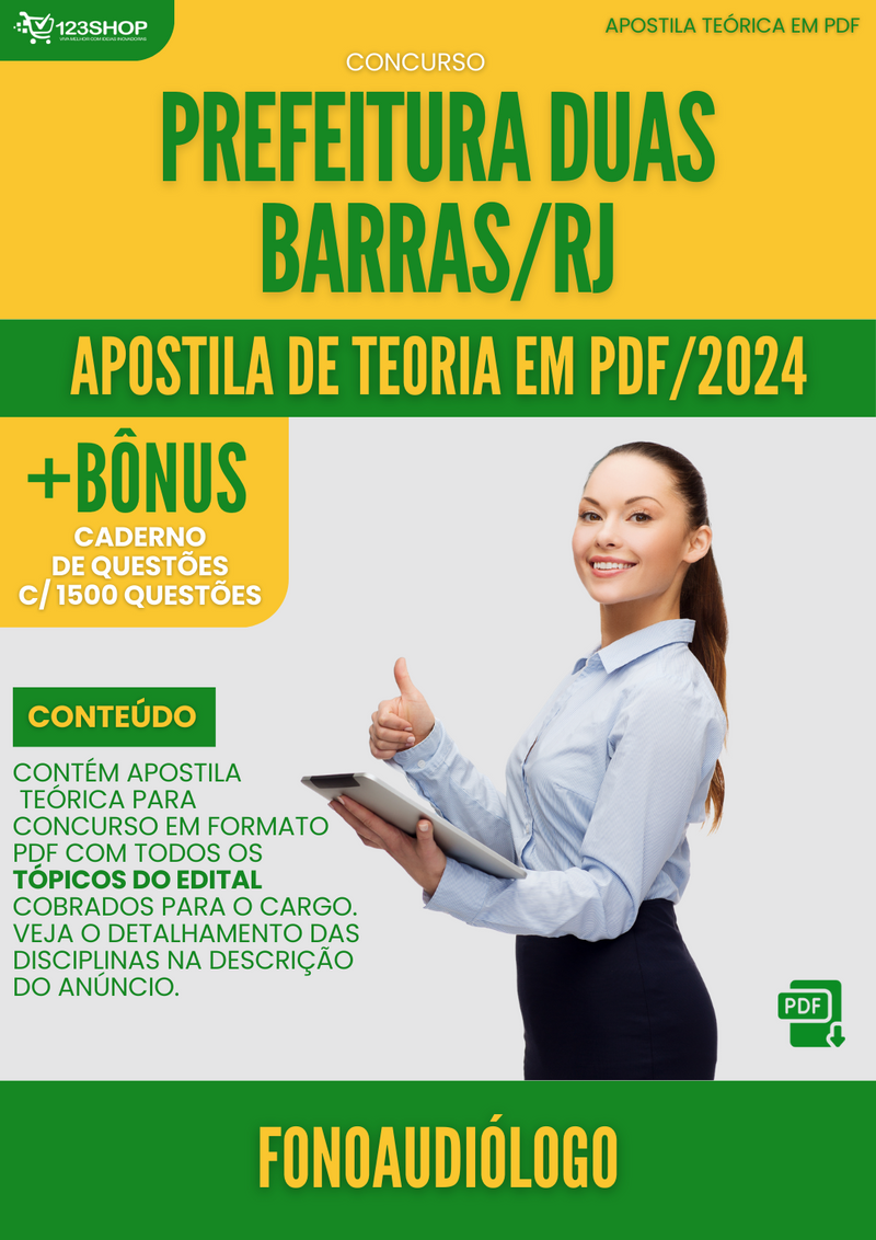 Apostila Teórica para Concurso Prefeitura Duas Barras RJ 2024 Fonoaudiólogo - Com Caderno de Questões | loja123shop