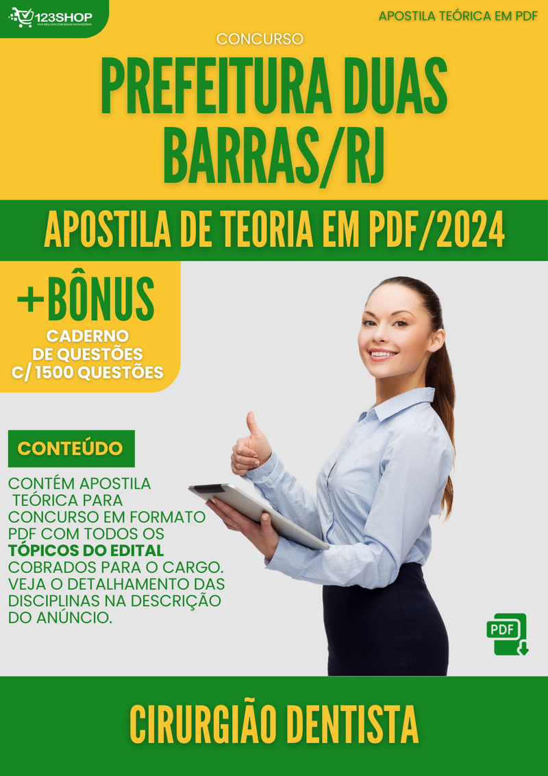 Apostila Teórica para Concurso Prefeitura Duas Barras RJ 2024 Cirurgião Dentista - Com Caderno de Questões | loja123shop