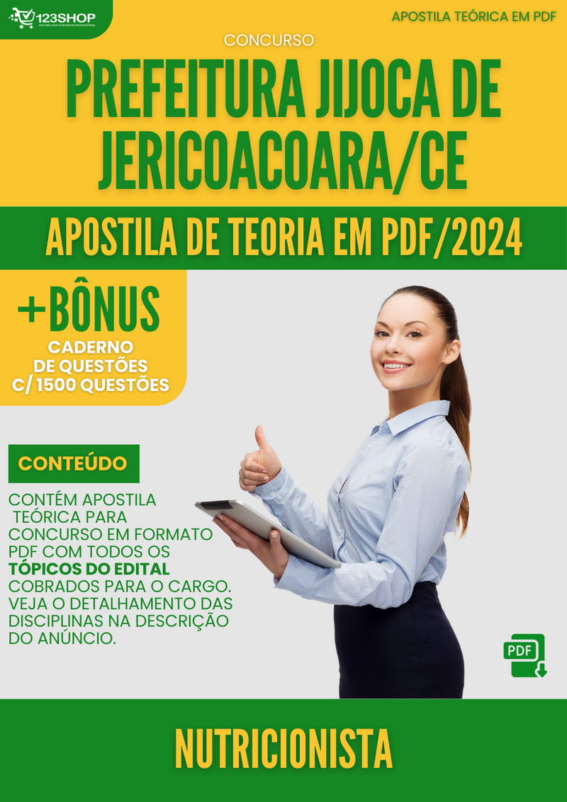 Apostila Teórica para Concurso Prefeitura Jijoca de Jericoacora CE 2024 Nutricionista - Com Caderno de Questões | loja123shop