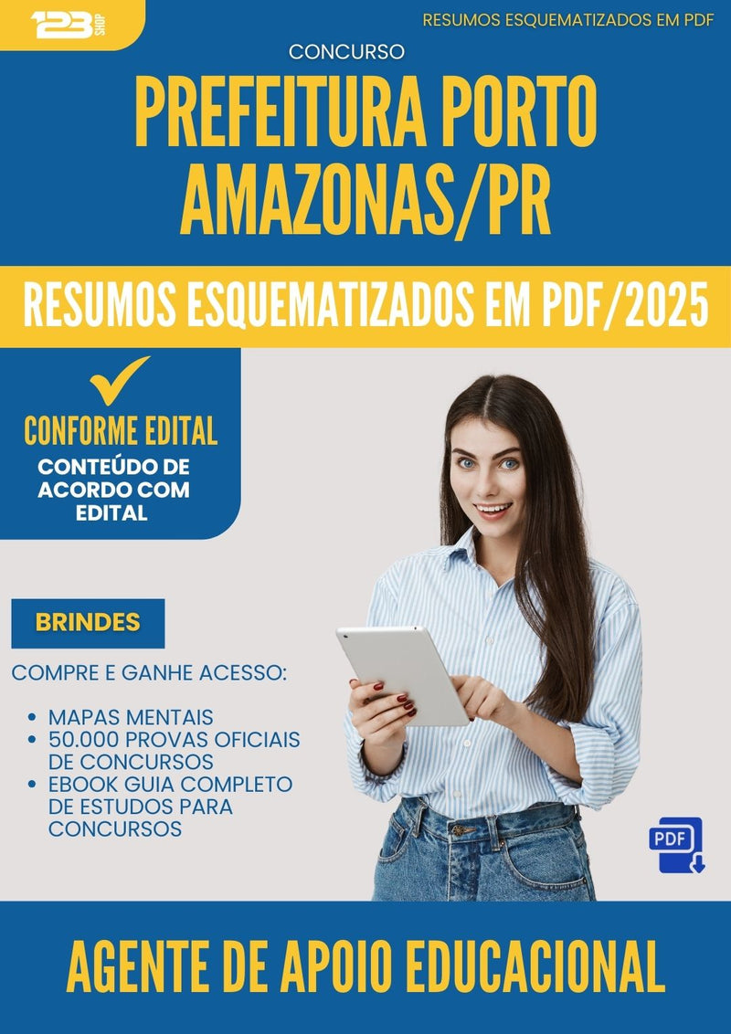 Resumos Esquematizados para Concurso Agente De Apoio Educacional da Prefeitura Porto Amazonas Pr 2025 - Conteúdo de Acordo com Edital