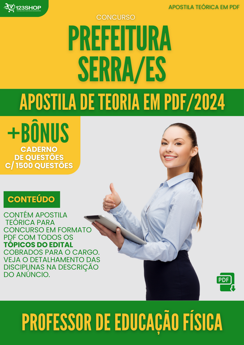 Apostila Teórica para Concurso Prefeitura Serra ES 2024 Professor de Educação Física - Com Caderno de Questões | loja123shop