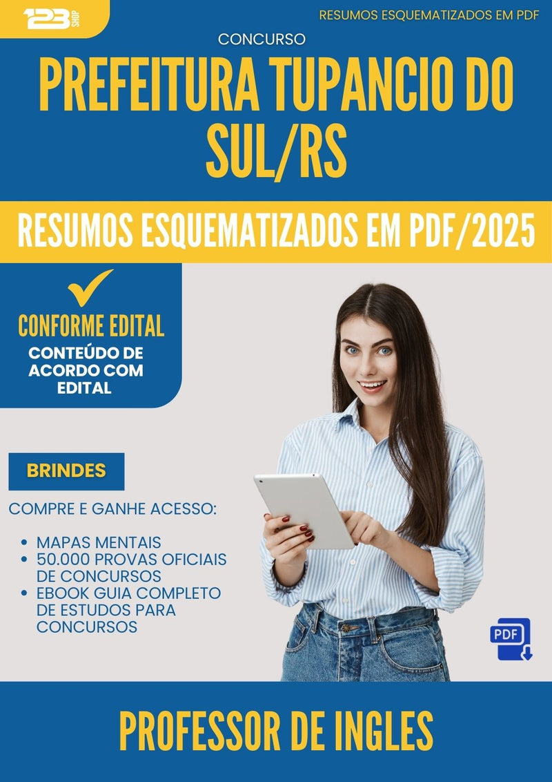 Resumos Esquematizados para Concurso Professor De Ingles da Prefeitura Tupanci Do Sul Rs 2025 - Conteúdo de Acordo com Edital