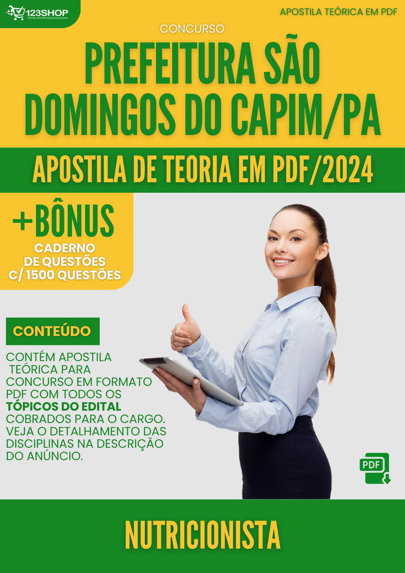 Apostila Teórica para Concurso Prefeitura São Domingos Capim PA 2024 Nutricionista - Com Caderno de Questões | loja123shop