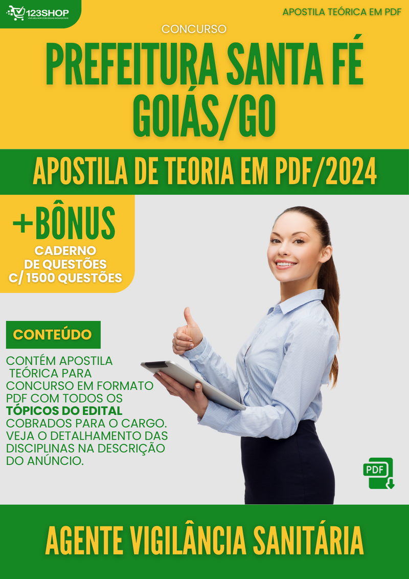 Apostila Teórica para Concurso Pref Santa Fé Goiás GO 2024 Agente Vigilância Sanitária - Com Caderno de Questões | loja123shop
