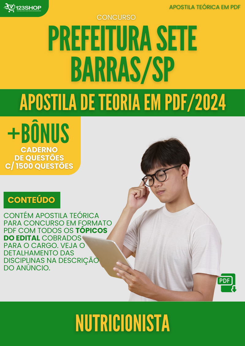 Apostila Teórica para Concurso Prefeitura Sete Barras SP 2024 Nutricionista - Com Caderno de Questões | loja123shop