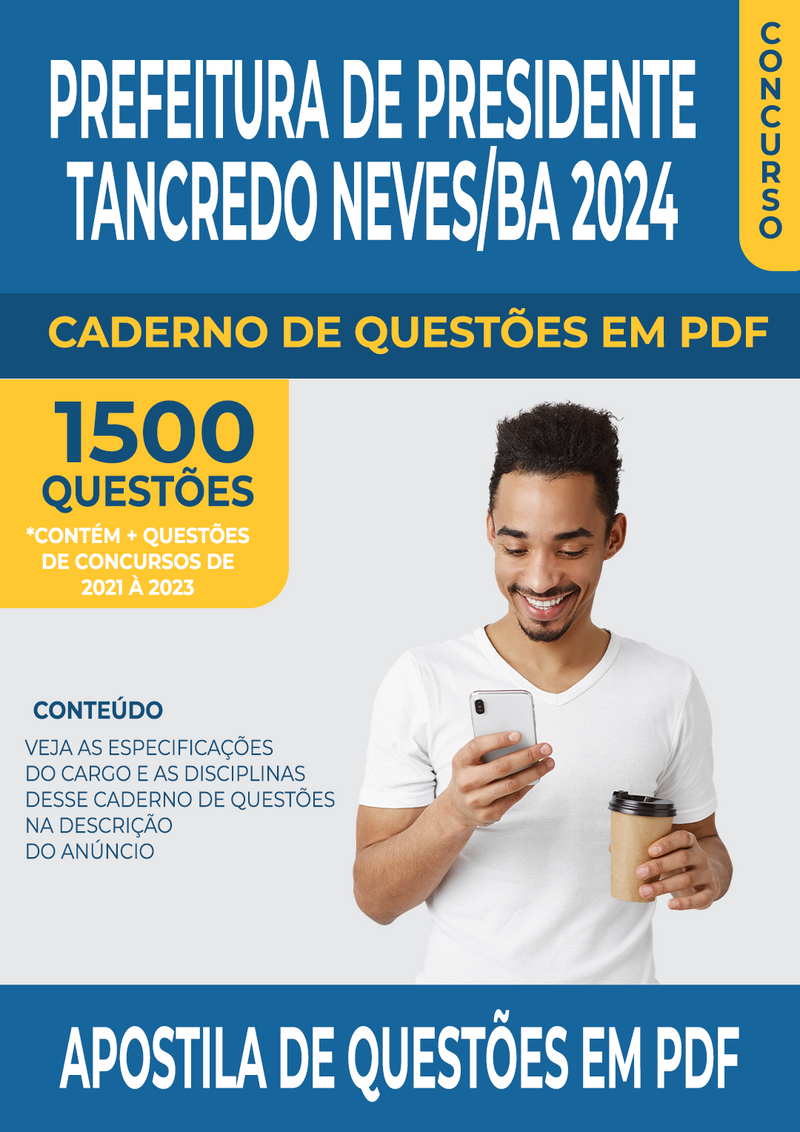 Apostila de Questões para Concurso da Prefeitura de Presidente Tancredo Neves/BA 2024 para Professor de Inglês - Mais de 1.500 Questões Gabaritadas | loja123shop