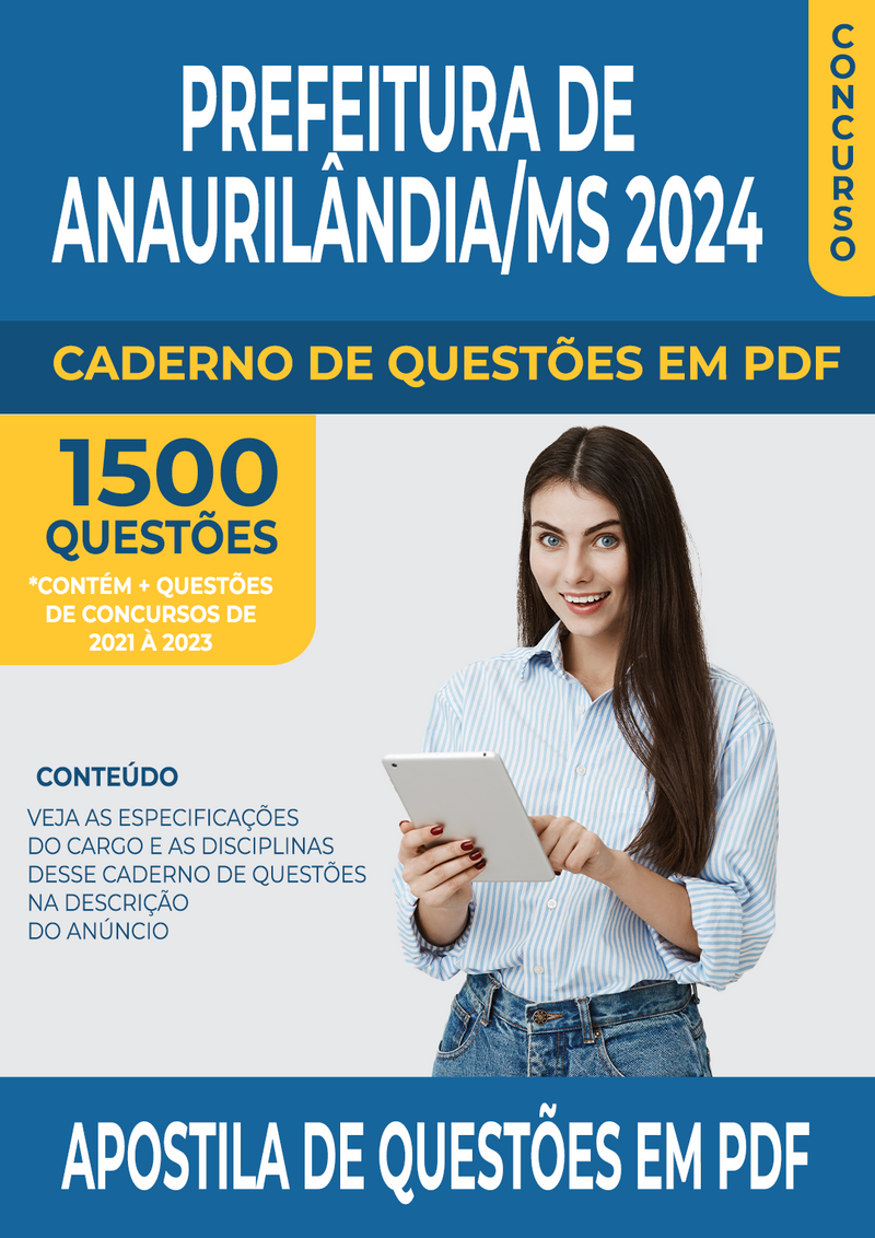 Apostila de Questões para Concurso da Prefeitura de Anaurilândia/MS 2024 para Guarda Municipal - Mais de 1.500 Questões Gabaritadas | loja123shop