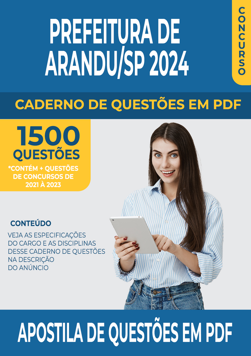 Apostila de Questões para Concurso da Prefeitura de Arandu/SP 2024 para Professor de Educação Básica - Mais de 1.500 Questões Gabaritadas | loja123shop