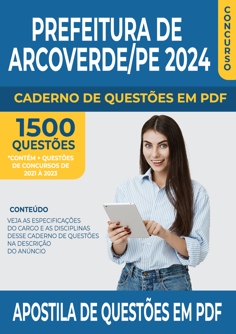Apostila de Questões para Concurso da Prefeitura de Arcoverde/PE 2024 para Professor de Artes Plásticas - Mais de 1.500 Questões Gabaritadas | loja123shop