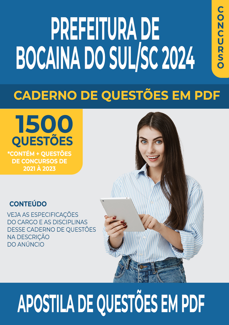 Apostila de Questões para Concurso da Prefeitura de Bocaina do Sul/SC 2024 para Professor de Língua Portuguesa - Mais de 1.500 Questões Gabaritadas | loja123shop