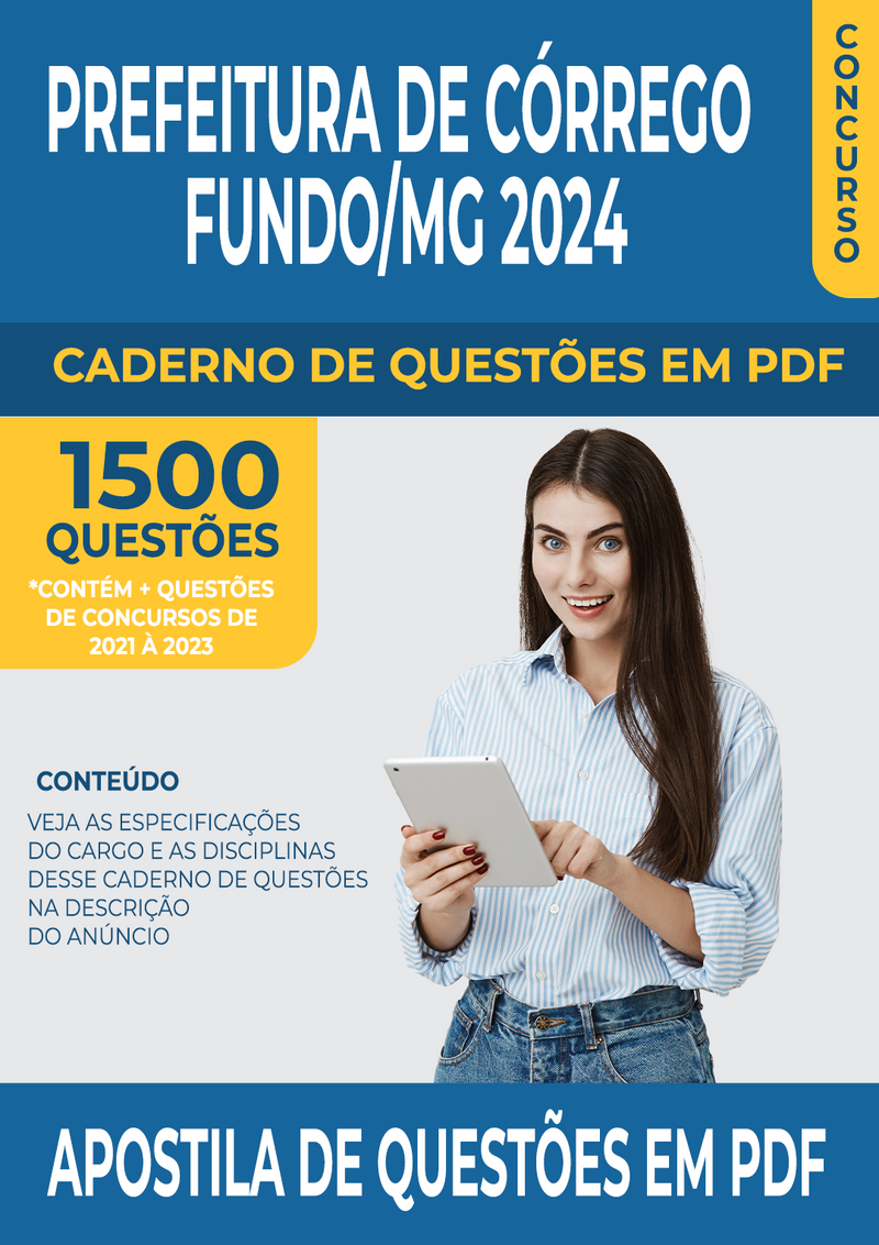Apostila de Questões para Concurso da Prefeitura de Córrego Fundo/MG 2024 para Pedagogo - Mais de 1.500 Questões Gabaritadas | loja123shop