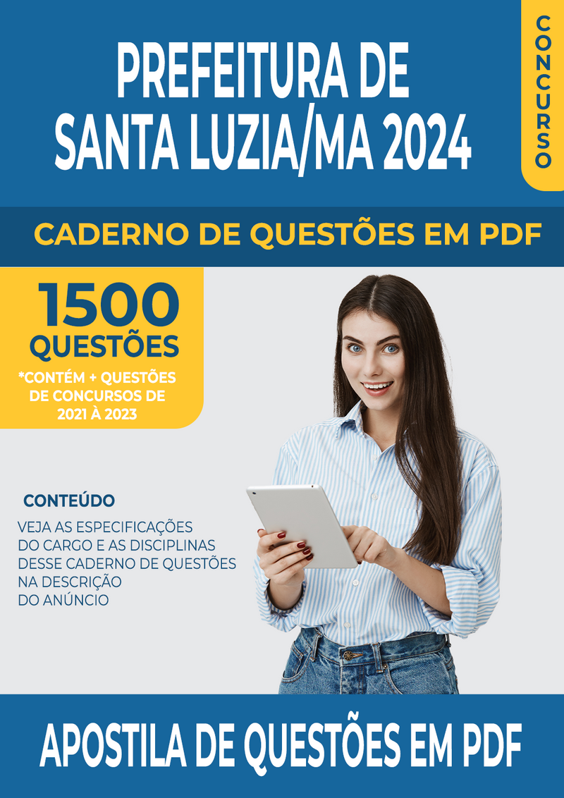 Apostila de Questões para Concurso da Prefeitura de Santa Luzia/MA 2024 para Professor de Libras - Mais de 1.500 Questões Gabaritadas | loja123shop