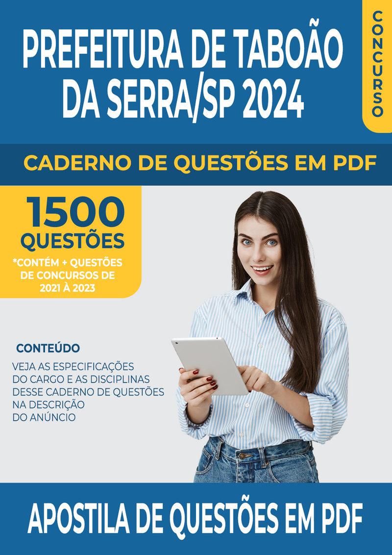 Apostila de Questões para Concurso da Prefeitura de Taboão da Serra/SP 2024 para Professor de Inglês - Mais de 1.500 Questões Gabaritadas | loja123shop