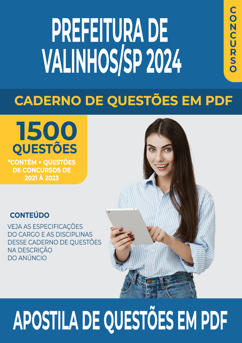 Apostila de Questões para Concurso da Prefeitura de Valinhos/SP 2024 para Professor Pedagogo - Mais de 1.500 Questões Gabaritadas | loja123shop