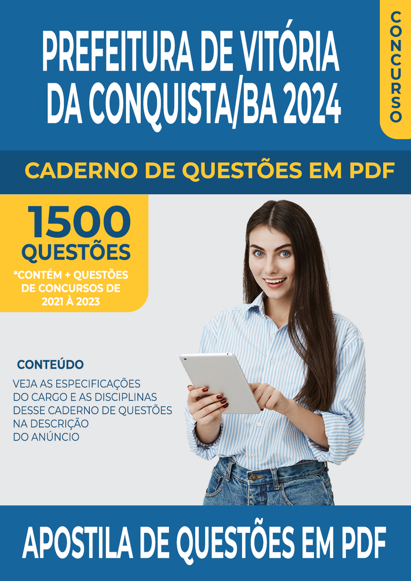 Apostila de Questões para Concurso da Prefeitura de Vitória da Conquista/BA 2024 para Professor de Educação Básica - Mais de 1.500 Questões Gabaritadas | loja123shop