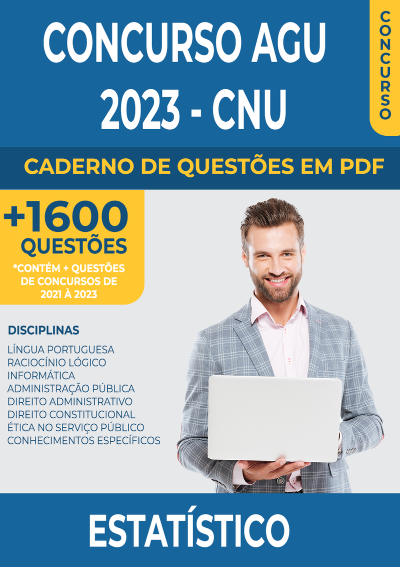 Apostila de Questões para o Concurso da AGU 2023 - CNU - para Estatístico - Mais de 1.600 Questões Gabaritadas | loja123shop