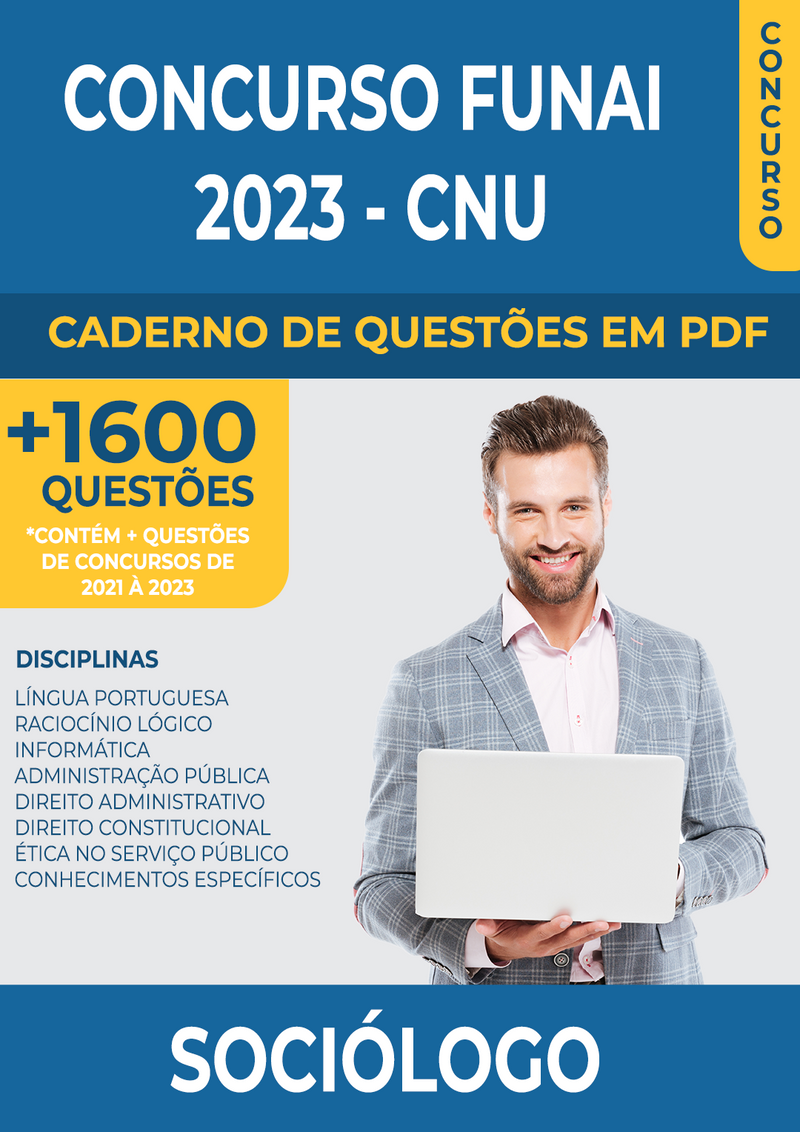 Apostila de Questões para o Concurso da FUNAI 2023 - CNU - para Sociólogo - Mais de 1.600 Questões Gabaritadas | loja123shop