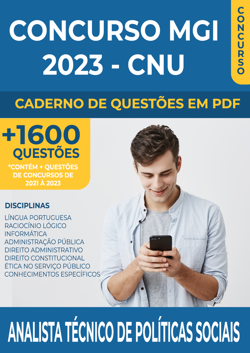 Apostila de Questões para o Concurso do MGI 2023 - CNU - para Analista Técnico de Políticas Sociais - Mais de 1.600 Questões Gabaritadas | loja123shop