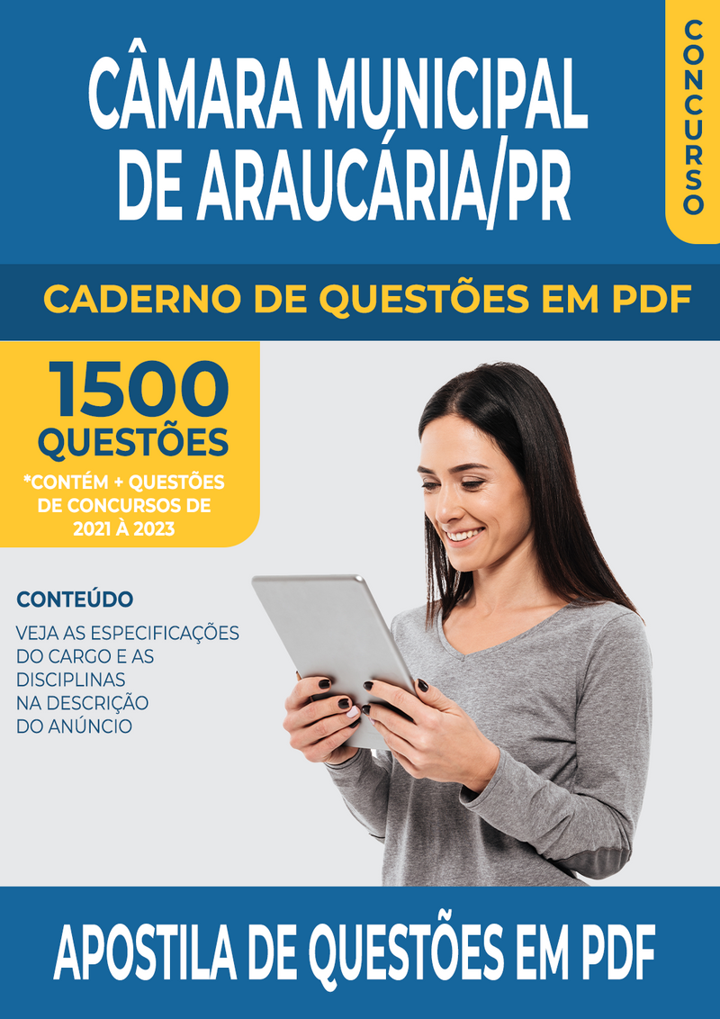 Apostila de Questões para Concurso da Câmara Municipal de Araucária/PR 2024 para Recepcionista - Mais de 1.500 Questões Gabaritadas | loja123shop