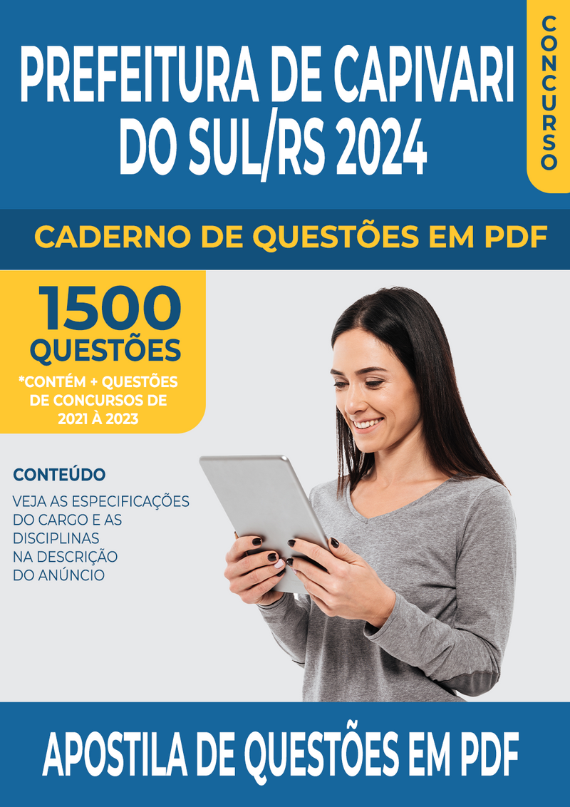 Apostila de Questões para Concurso da Prefeitura de Capivari do Sul/RS 2024 para Especialista Em Educação - Psicopedagogo - Mais de 1.500 Questões Gabaritadas | loja123shop