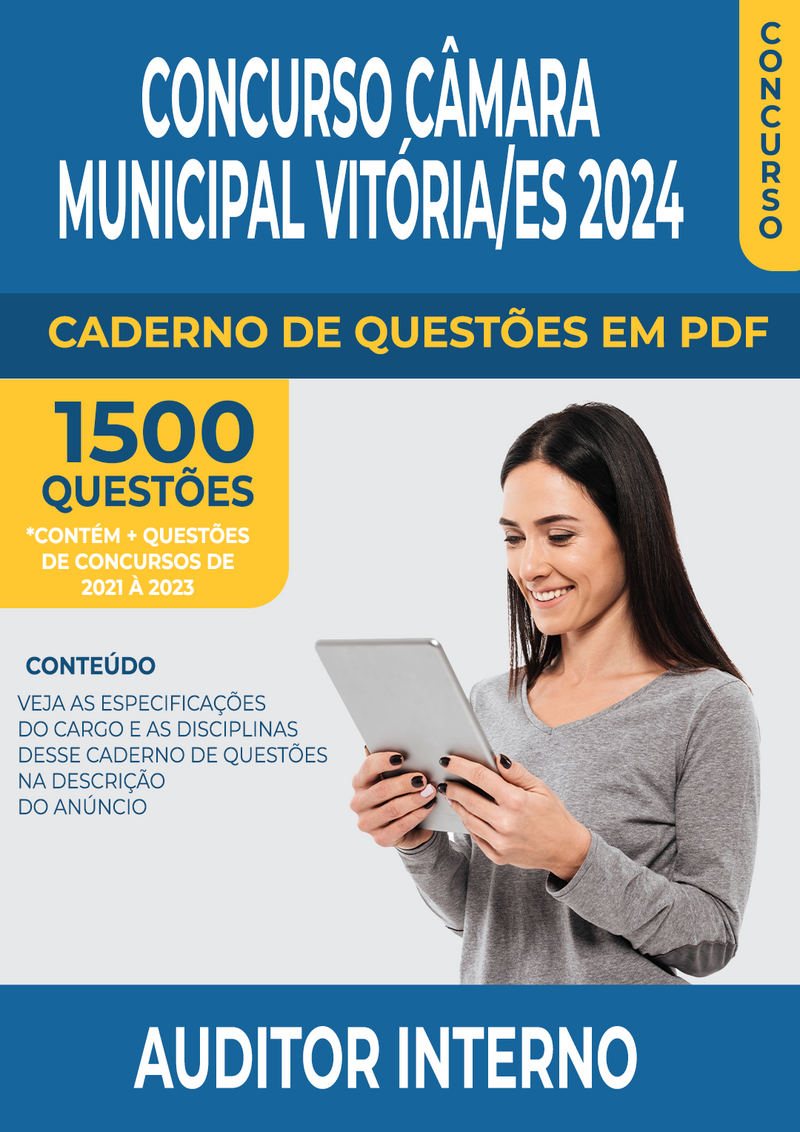 Apostila de Questões para Concurso da Câmara Municipal de Vitória/ES 2024 para Auditor Interno - Mais de 1.500 Questões Gabaritadas | loja123shop