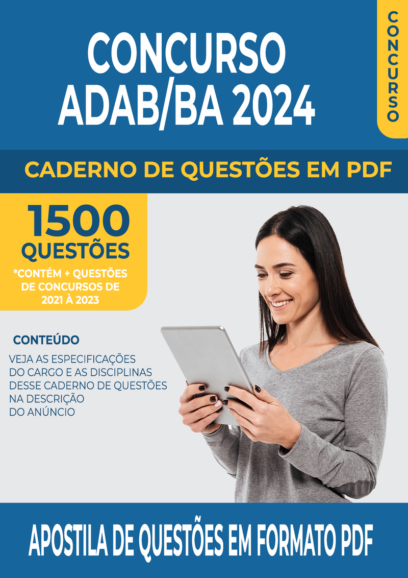 Apostila de Questões para Concurso da ADAB/BA 2024 para Diversos Cargos - Mais de 1.500 Questões Gabaritadas | loja123shop