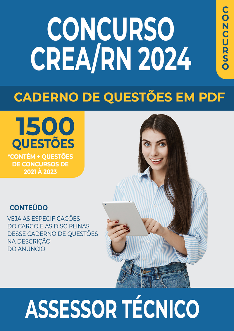 Apostila de Questões para Concurso do CREA/RN 2024 para Assessor Técnico - Mais de 1.500 Questões Gabaritadas | loja123shop