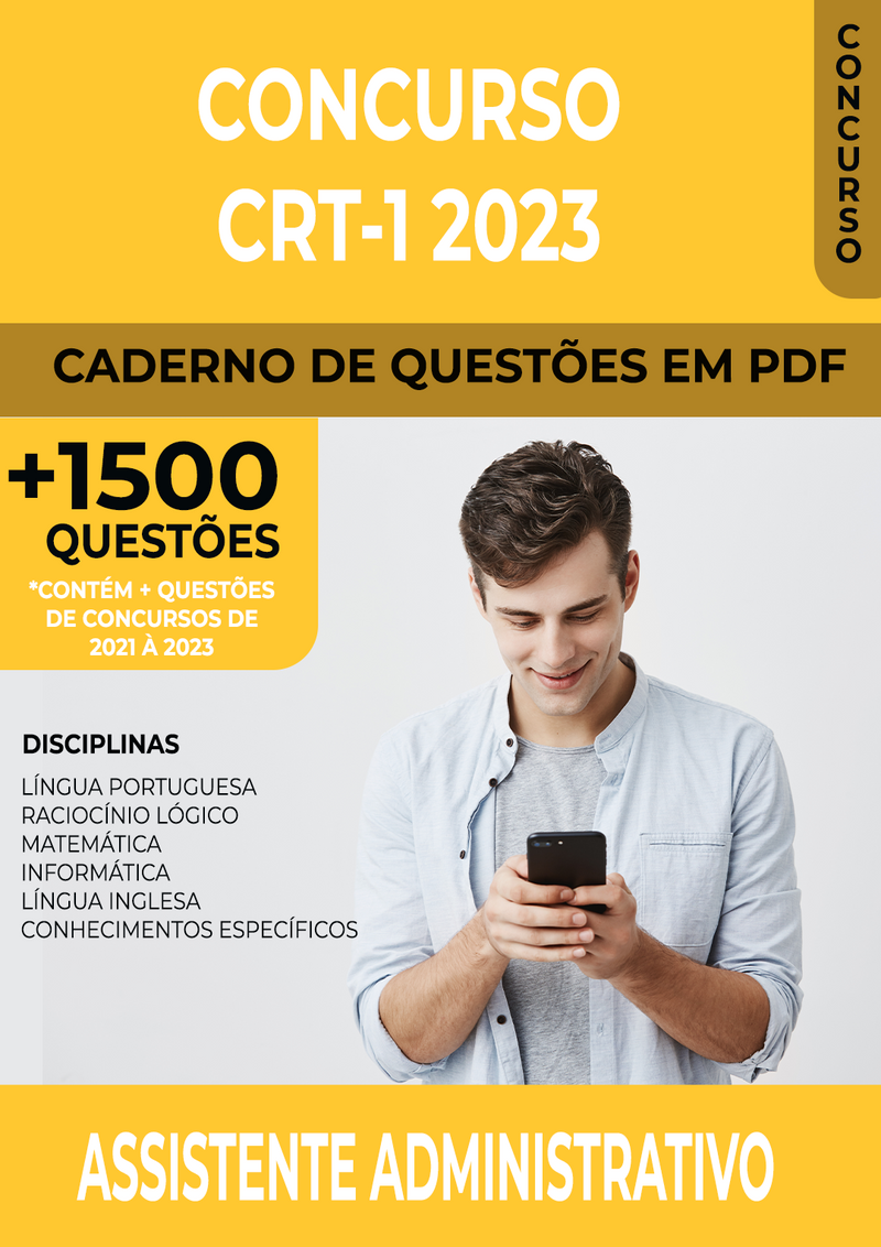 Apostila de Questões para Concurso CRT-1 2023 para Assistente Administrativo - Mais de 1.500 Questões Gabaritadas | loja123shop