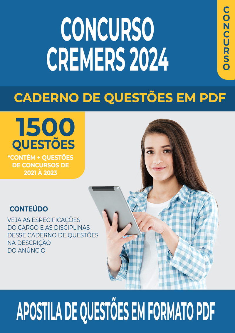 Apostila de Questões para Concurso do CREMERS 2024 para Diversos Cargos - Mais de 1.500 Questões Gabaritadas | loja123shop