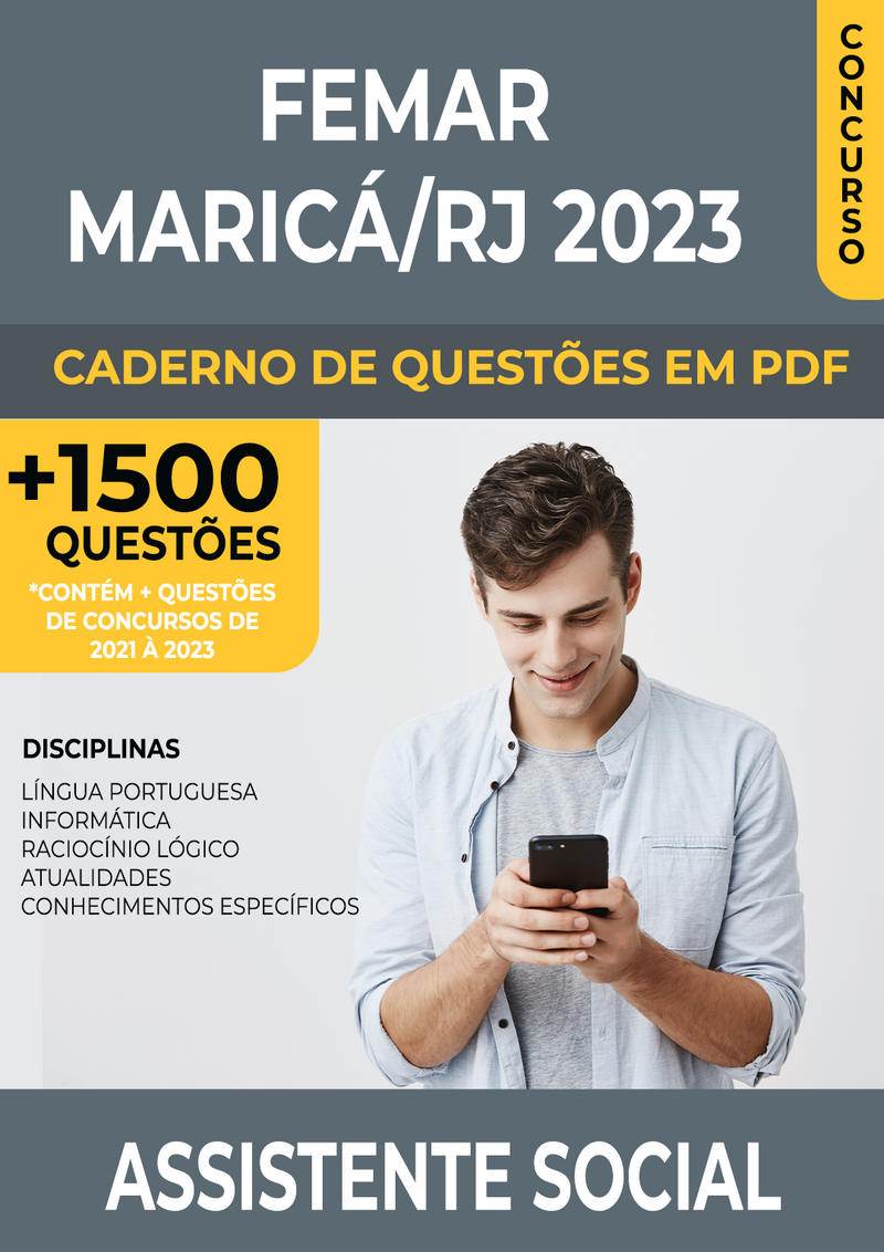 Apostila de Questões para Concurso FEMAR Maricá/RJ 2023 para Assistente Social - Mais de 1.500 Questões Gabaritadas | loja123shop
